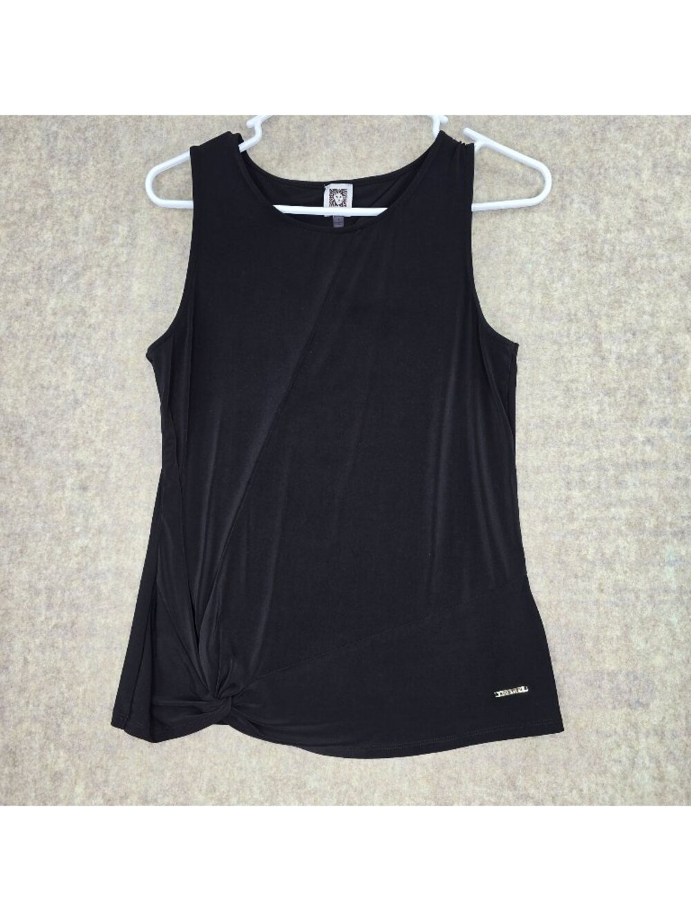 Anne Klein Womens Black Sleeveless Twist Hem Tank Top Size Small Polyester Blend